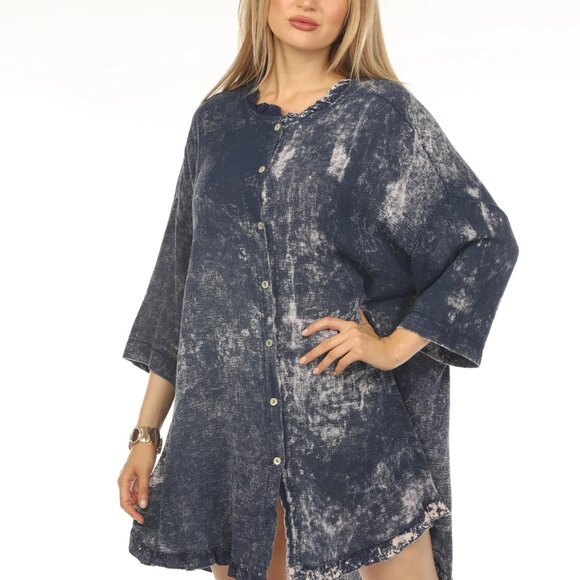 Denim jeans Mesh Exclusive Button Tunic Top - Picture 2 of 6